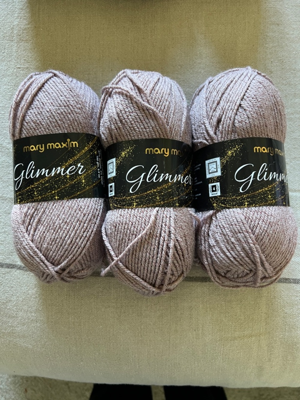 Mary Maxim Glimmer Yarn Mauve (3 Skeins)